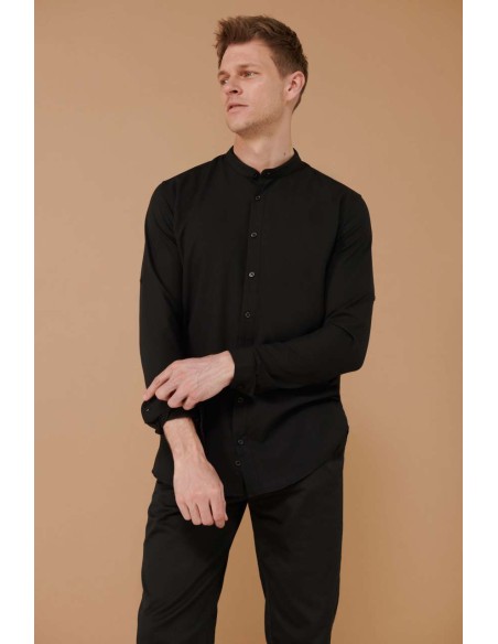 HEN-H592-MEN'S MANDARIN SHIRT WITH ROLL-TAB SLEEVE 2